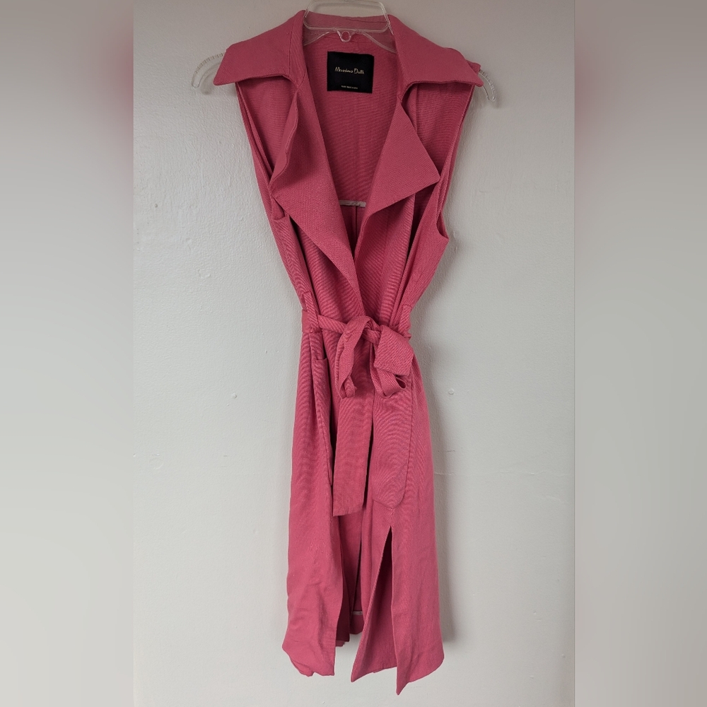 Massimo Dutti Longline Waistcoat/Vest Trench Coat/Wrap Dress, Pink (SIZE SMALL)